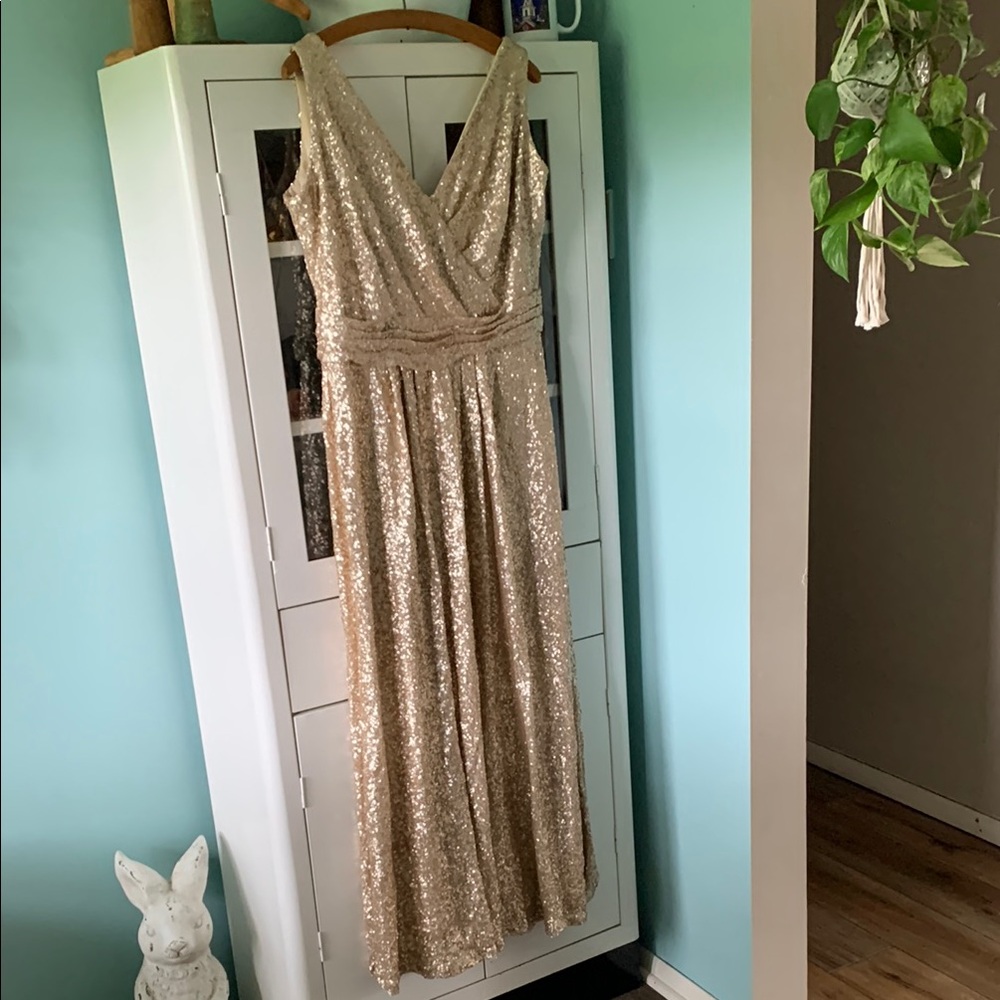 Sorella Vita sz 22 Gold Sequin Gown bridesmaid formal evening euc
